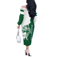 Indigenous Regions of Panama Naso Tjer Di Comarca Off The Shoulder Long Sleeve Dress with Jaguar Graphic and Green White Territory and Life 2020 - Wonder Print Shop