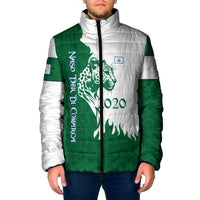 Indigenous Regions of Panama Naso Tjer Di Comarca Padded Jacket with Jaguar Graphic and Green White Territory and Life 2020 - Wonder Print Shop