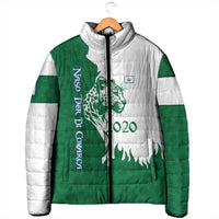 Indigenous Regions of Panama Naso Tjer Di Comarca Padded Jacket with Jaguar Graphic and Green White Territory and Life 2020 - Wonder Print Shop