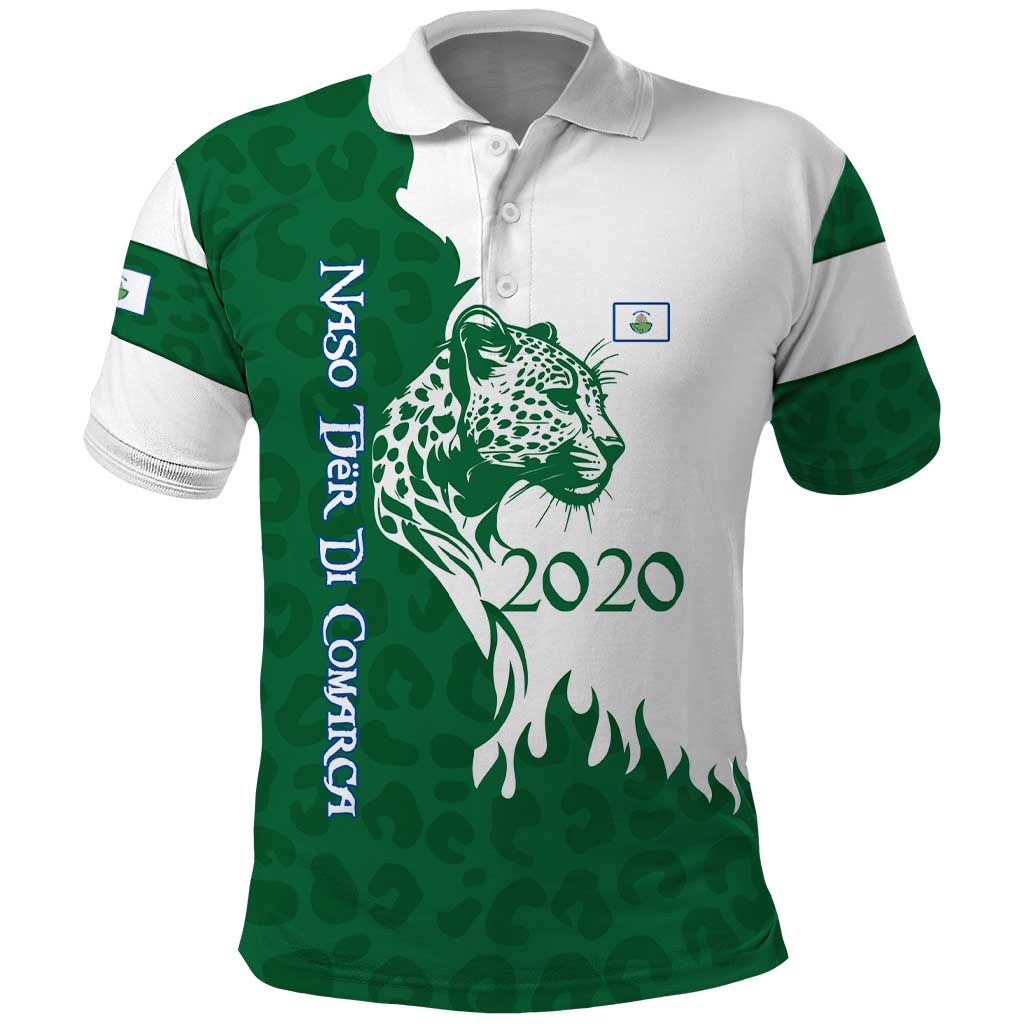 Indigenous Regions of Panama Naso Tjer Di Comarca Polo Shirt with Jaguar Graphic and Green White Territory and Life 2020 - Wonder Print Shop