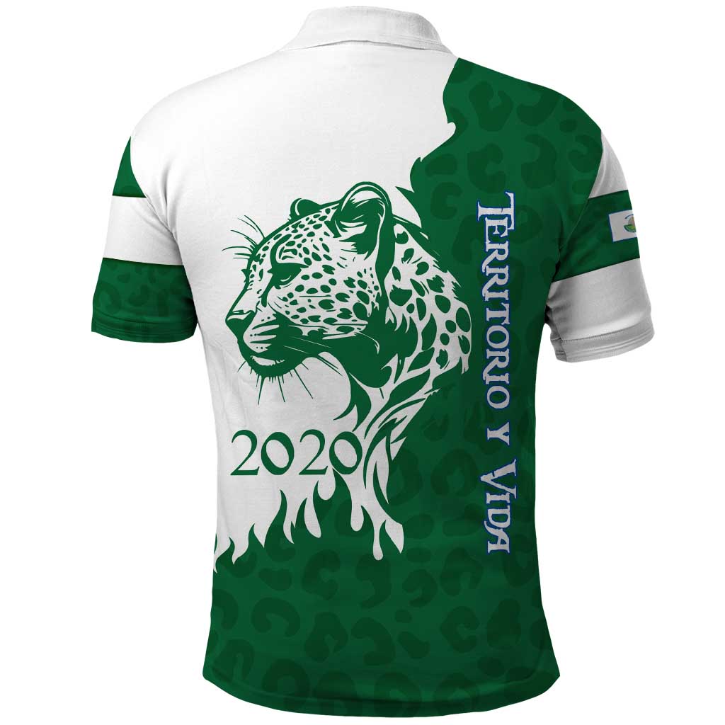 Indigenous Regions of Panama Naso Tjer Di Comarca Polo Shirt with Jaguar Graphic and Green White Territory and Life 2020 - Wonder Print Shop