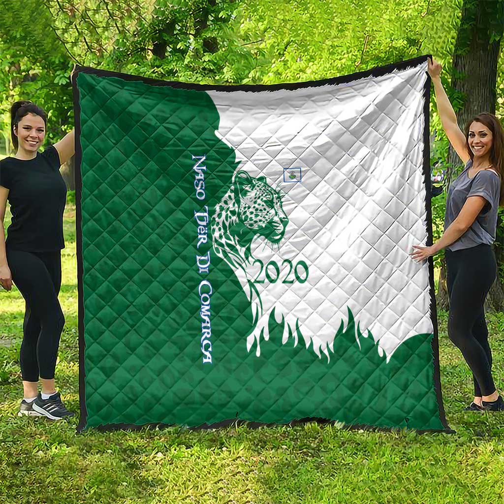 Indigenous Regions of Panama Naso Tjer Di Comarca Quilt with Jaguar Graphic and Green White Territory and Life 2020 - Wonder Print Shop