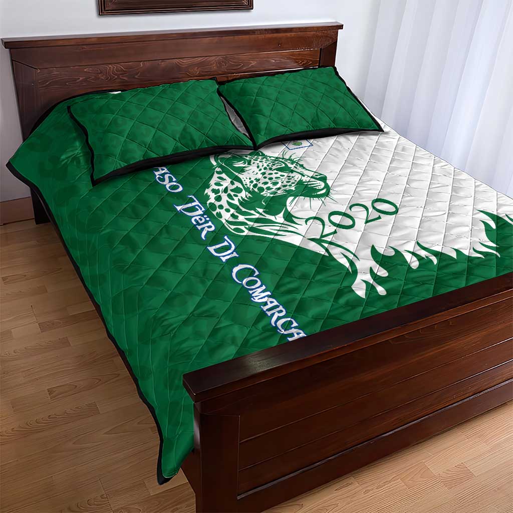 Indigenous Regions of Panama Naso Tjer Di Comarca Quilt Bed Set with Jaguar Graphic and Green White Territory and Life 2020 - Wonder Print Shop
