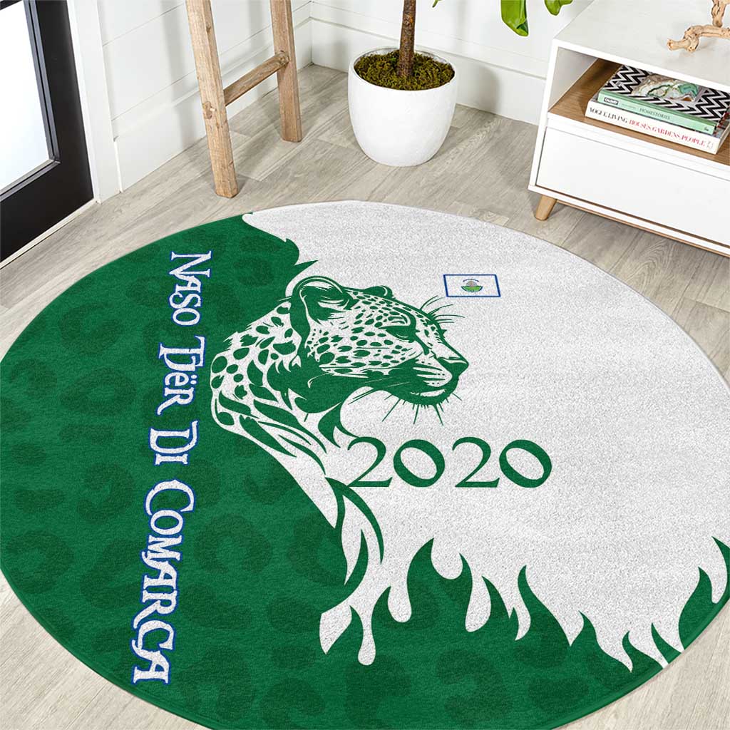 Indigenous Regions of Panama Naso Tjer Di Comarca Round Carpet with Jaguar Graphic and Green White Territory and Life 2020 - Wonder Print Shop