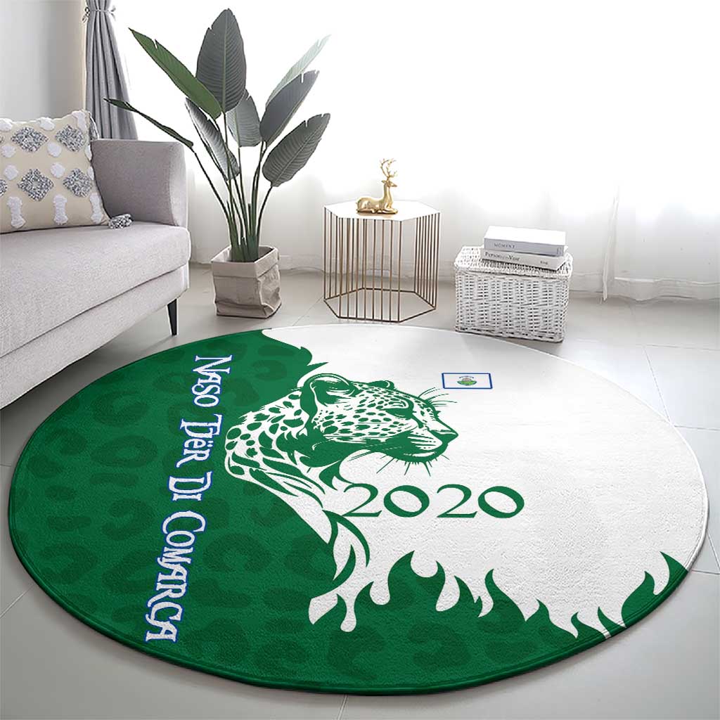 Indigenous Regions of Panama Naso Tjer Di Comarca Round Carpet with Jaguar Graphic and Green White Territory and Life 2020 - Wonder Print Shop