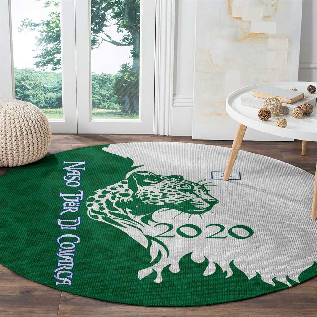 Indigenous Regions of Panama Naso Tjer Di Comarca Round Carpet with Jaguar Graphic and Green White Territory and Life 2020 - Wonder Print Shop