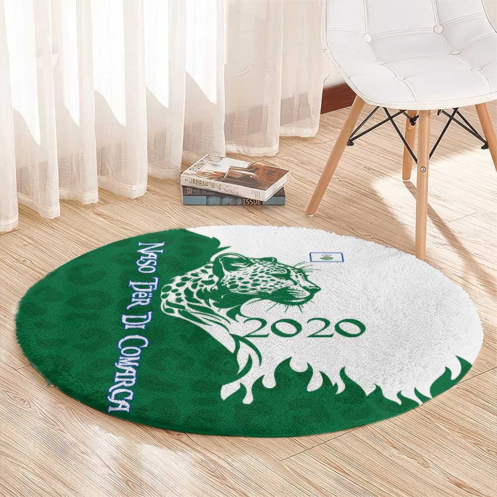 Indigenous Regions of Panama Naso Tjer Di Comarca Round Carpet with Jaguar Graphic and Green White Territory and Life 2020 - Wonder Print Shop