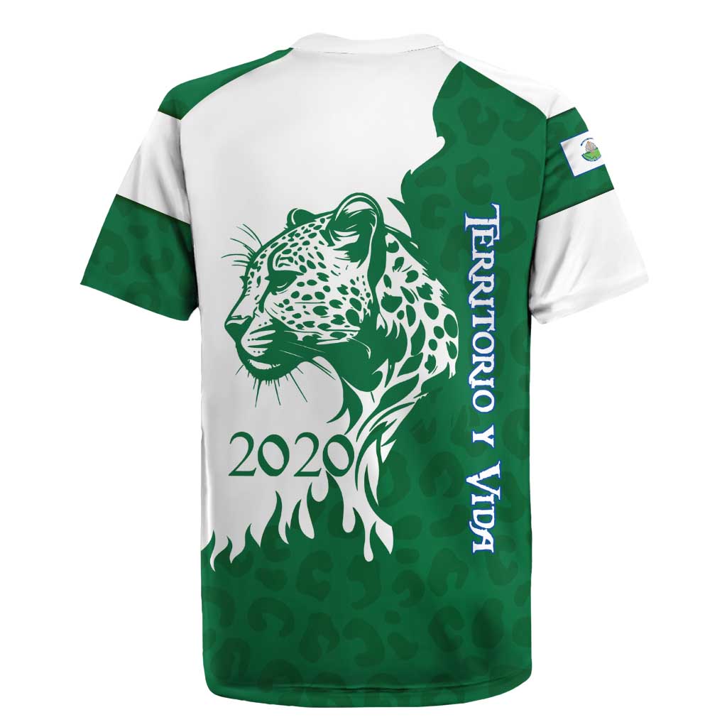 Indigenous Regions of Panama Naso Tjer Di Comarca Rugby Jersey with Jaguar Graphic and Green White Territory and Life 2020 - Wonder Print Shop