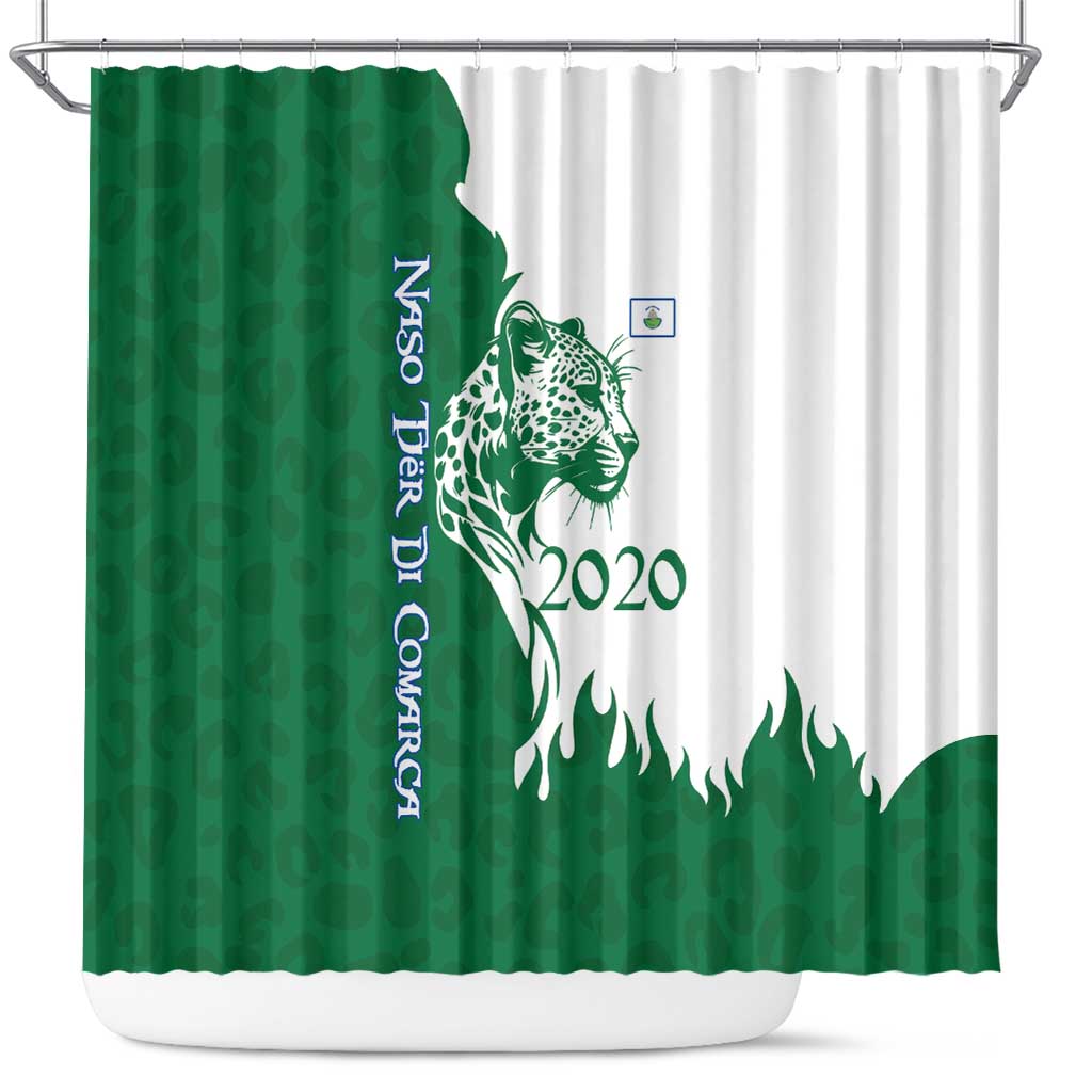 Indigenous Regions of Panama Naso Tjer Di Comarca Shower Curtain with Jaguar Graphic and Green White Territory and Life 2020 - Wonder Print Shop
