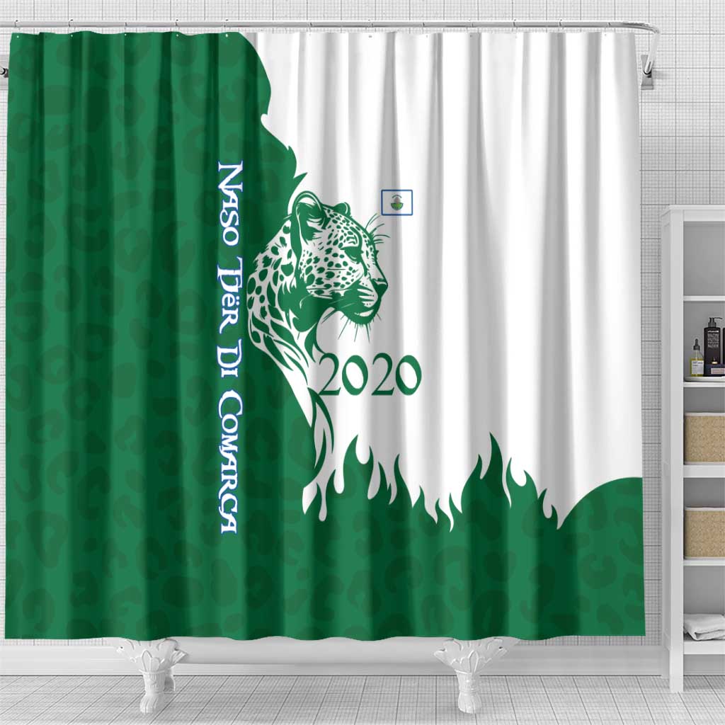 Indigenous Regions of Panama Naso Tjer Di Comarca Shower Curtain with Jaguar Graphic and Green White Territory and Life 2020 - Wonder Print Shop