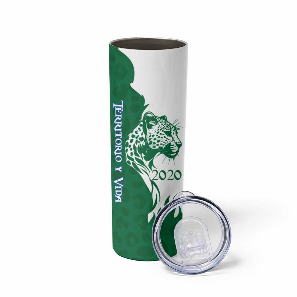 Indigenous Regions of Panama Naso Tjer Di Comarca Skinny Tumbler with Jaguar Graphic and Green White Territory and Life 2020 - Wonder Print Shop
