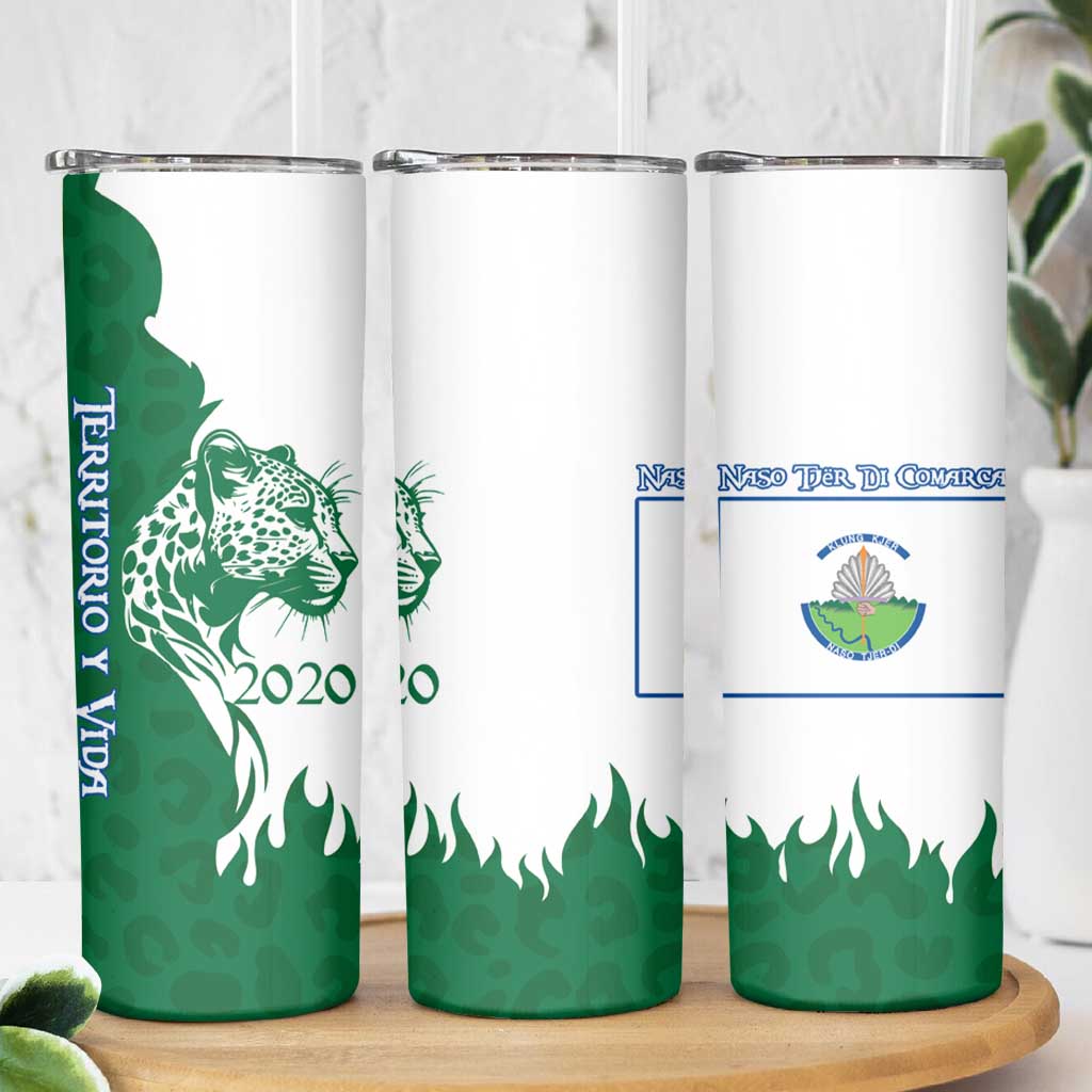 Indigenous Regions of Panama Naso Tjer Di Comarca Skinny Tumbler with Jaguar Graphic and Green White Territory and Life 2020 - Wonder Print Shop