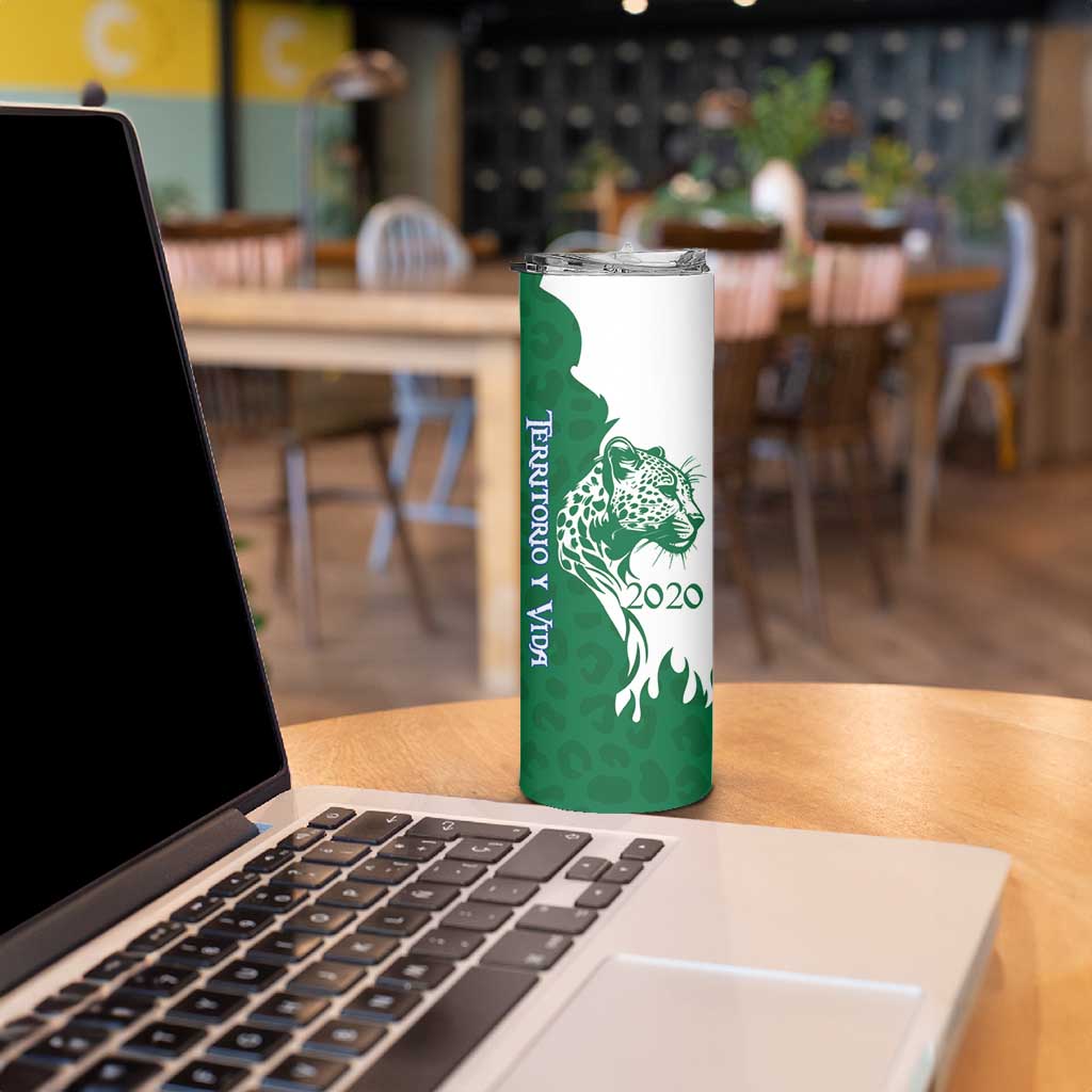 Indigenous Regions of Panama Naso Tjer Di Comarca Skinny Tumbler with Jaguar Graphic and Green White Territory and Life 2020 - Wonder Print Shop