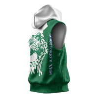 Indigenous Regions of Panama Naso Tjer Di Comarca Sleeveless Hoodie with Jaguar Graphic and Green White Territory and Life 2020 - Wonder Print Shop