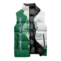 Indigenous Regions of Panama Naso Tjer Di Comarca Sleeveless Puffer Jacket with Jaguar Graphic and Green White Territory and Life 2020 - Wonder Print Shop
