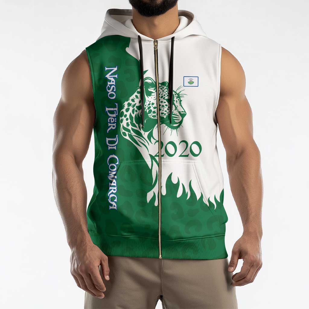 Indigenous Regions of Panama Naso Tjer Di Comarca Sleeveless Zip Hoodie with Jaguar Graphic and Green White Territory and Life 2020 - Wonder Print Shop