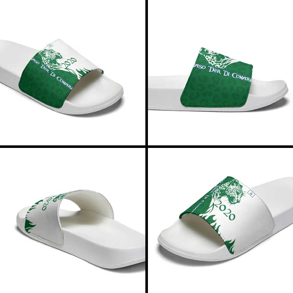 Indigenous Regions of Panama Naso Tjer Di Comarca Slide Sandals with Jaguar Graphic and Green White Territory and Life 2020 - Wonder Print Shop
