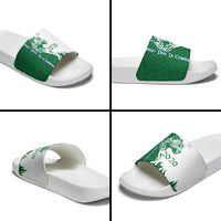 Indigenous Regions of Panama Naso Tjer Di Comarca Slide Sandals with Jaguar Graphic and Green White Territory and Life 2020 - Wonder Print Shop