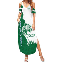 Indigenous Regions of Panama Naso Tjer Di Comarca Summer Maxi Dress with Jaguar Graphic and Green White Territory and Life 2020 - Wonder Print Shop