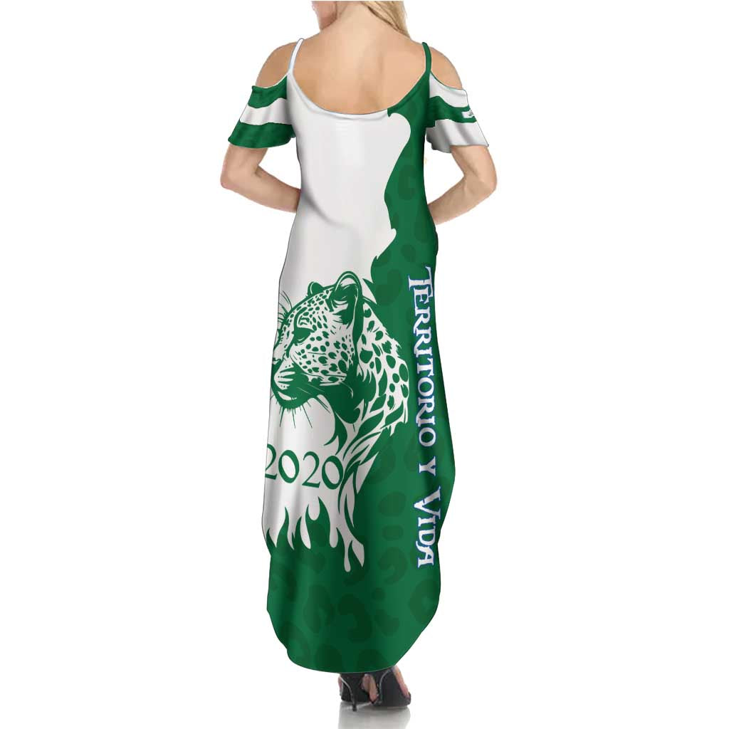 Indigenous Regions of Panama Naso Tjer Di Comarca Summer Maxi Dress with Jaguar Graphic and Green White Territory and Life 2020 - Wonder Print Shop