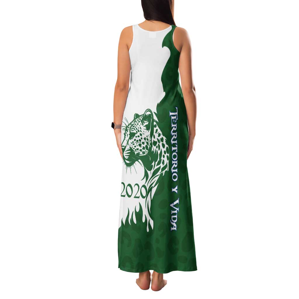 Indigenous Regions of Panama Naso Tjer Di Comarca Tank Maxi Dress with Jaguar Graphic and Green White Territory and Life 2020 - Wonder Print Shop
