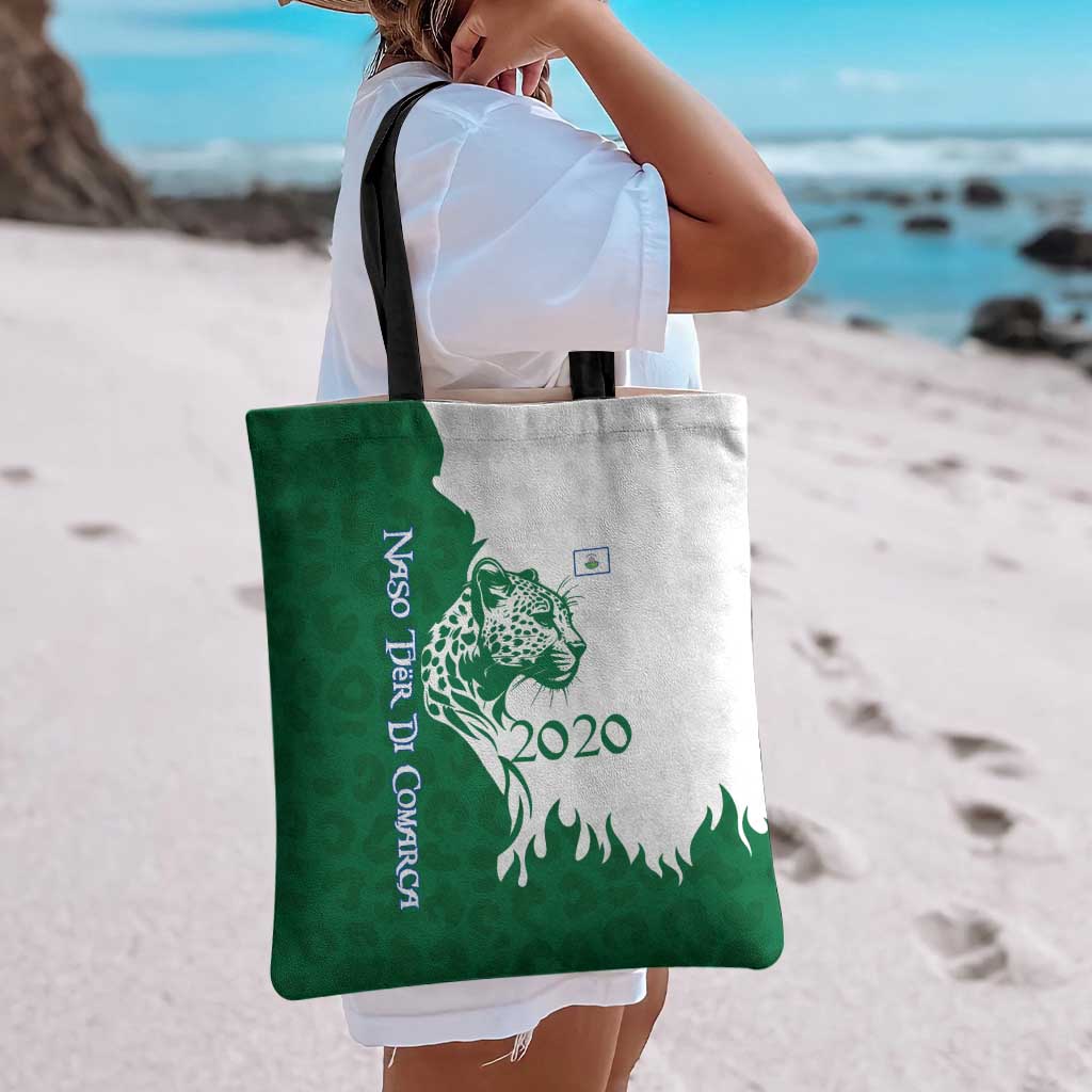Indigenous Regions of Panama Naso Tjer Di Comarca Tote Bag with Jaguar Graphic and Green White Territory and Life 2020 - Wonder Print Shop