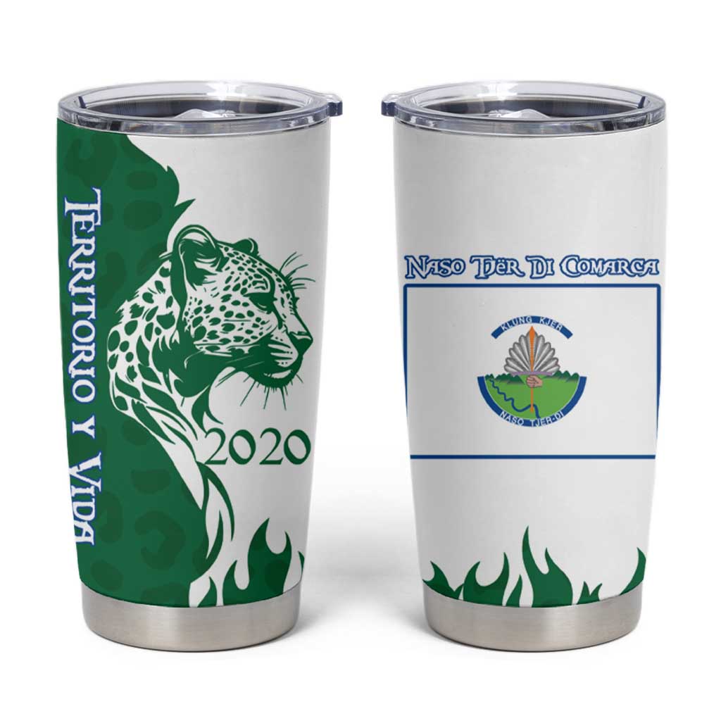 Indigenous Regions of Panama Naso Tjer Di Comarca Tumbler Cup with Jaguar Graphic and Green White Territory and Life 2020 - Wonder Print Shop