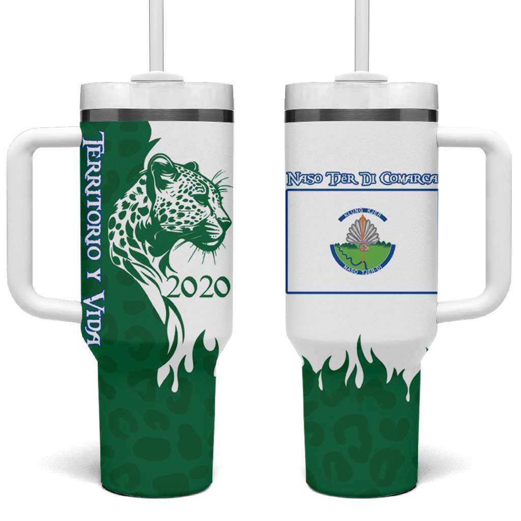 Indigenous Regions of Panama Naso Tjer Di Comarca Tumbler With Handle with Jaguar Graphic and Green White Territory and Life 2020 - Wonder Print Shop