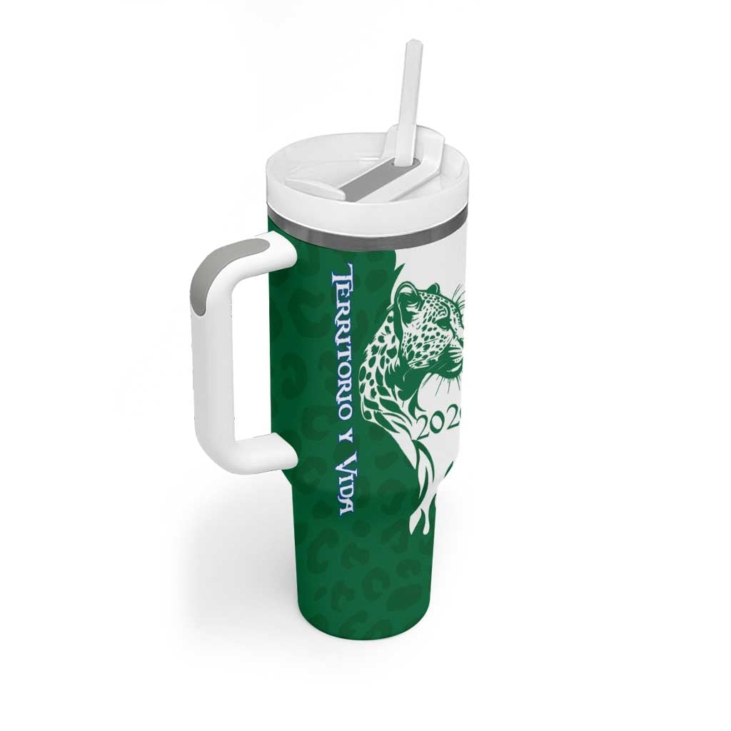 Indigenous Regions of Panama Naso Tjer Di Comarca Tumbler With Handle with Jaguar Graphic and Green White Territory and Life 2020 - Wonder Print Shop