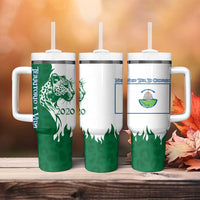 Indigenous Regions of Panama Naso Tjer Di Comarca Tumbler With Handle with Jaguar Graphic and Green White Territory and Life 2020 - Wonder Print Shop