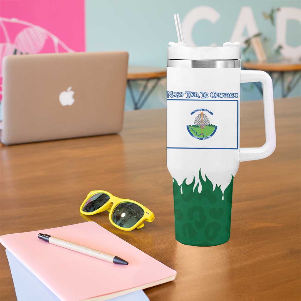 Indigenous Regions of Panama Naso Tjer Di Comarca Tumbler With Handle with Jaguar Graphic and Green White Territory and Life 2020 - Wonder Print Shop