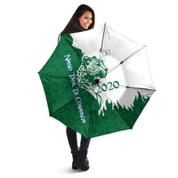 Indigenous Regions of Panama Naso Tjer Di Comarca Umbrella with Jaguar Graphic and Green White Territory and Life 2020 - Wonder Print Shop