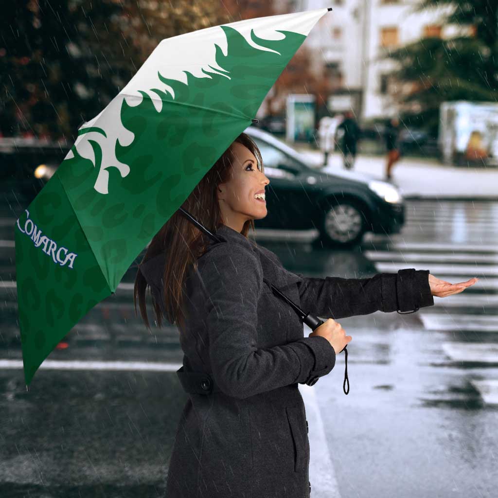 Indigenous Regions of Panama Naso Tjer Di Comarca Umbrella with Jaguar Graphic and Green White Territory and Life 2020 - Wonder Print Shop