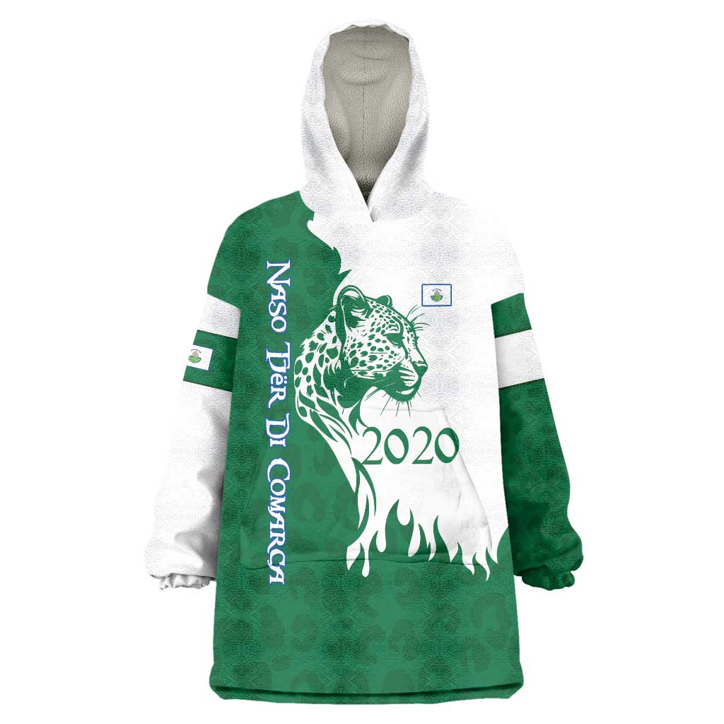 Indigenous Regions of Panama Naso Tjer Di Comarca Wearable Blanket Hoodie with Jaguar Graphic and Green White Territory and Life 2020 - Wonder Print Shop