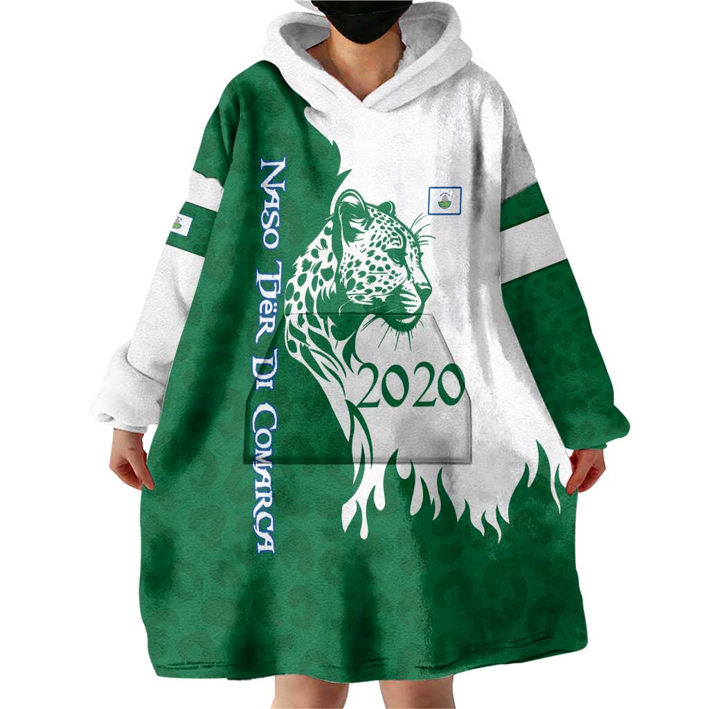 Indigenous Regions of Panama Naso Tjer Di Comarca Wearable Blanket Hoodie with Jaguar Graphic and Green White Territory and Life 2020 - Wonder Print Shop