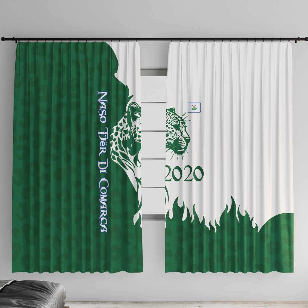 Indigenous Regions of Panama Naso Tjer Di Comarca Window Curtain with Jaguar Graphic and Green White Territory and Life 2020 - Wonder Print Shop