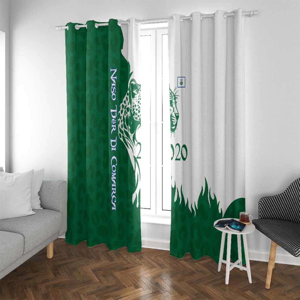 Indigenous Regions of Panama Naso Tjer Di Comarca Window Curtain with Jaguar Graphic and Green White Territory and Life 2020 - Wonder Print Shop