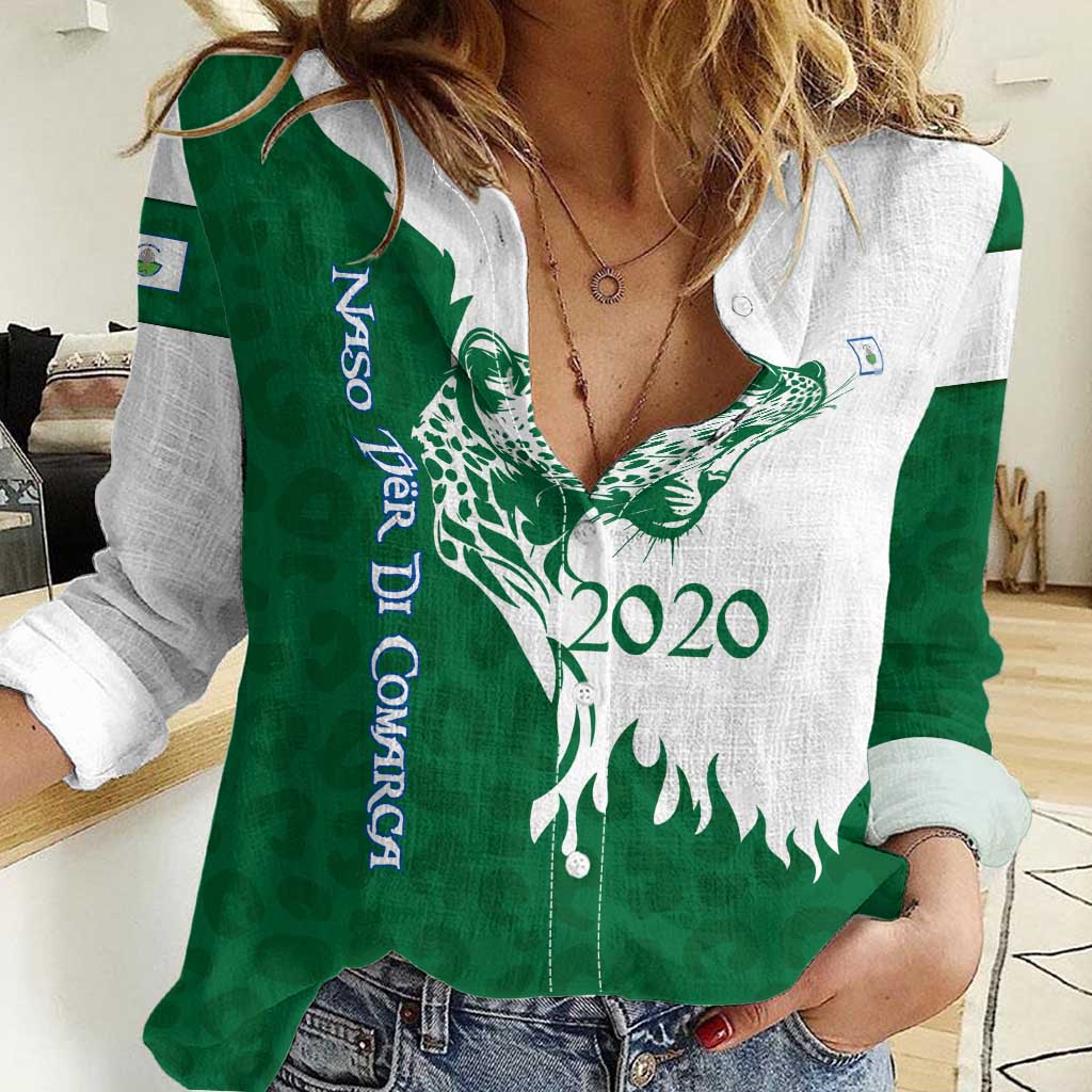 Indigenous Regions of Panama Naso Tjer Di Comarca Women Casual Shirt with Jaguar Graphic and Green White Territory and Life 2020 - Wonder Print Shop