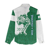 Indigenous Regions of Panama Naso Tjer Di Comarca Women Casual Shirt with Jaguar Graphic and Green White Territory and Life 2020 - Wonder Print Shop