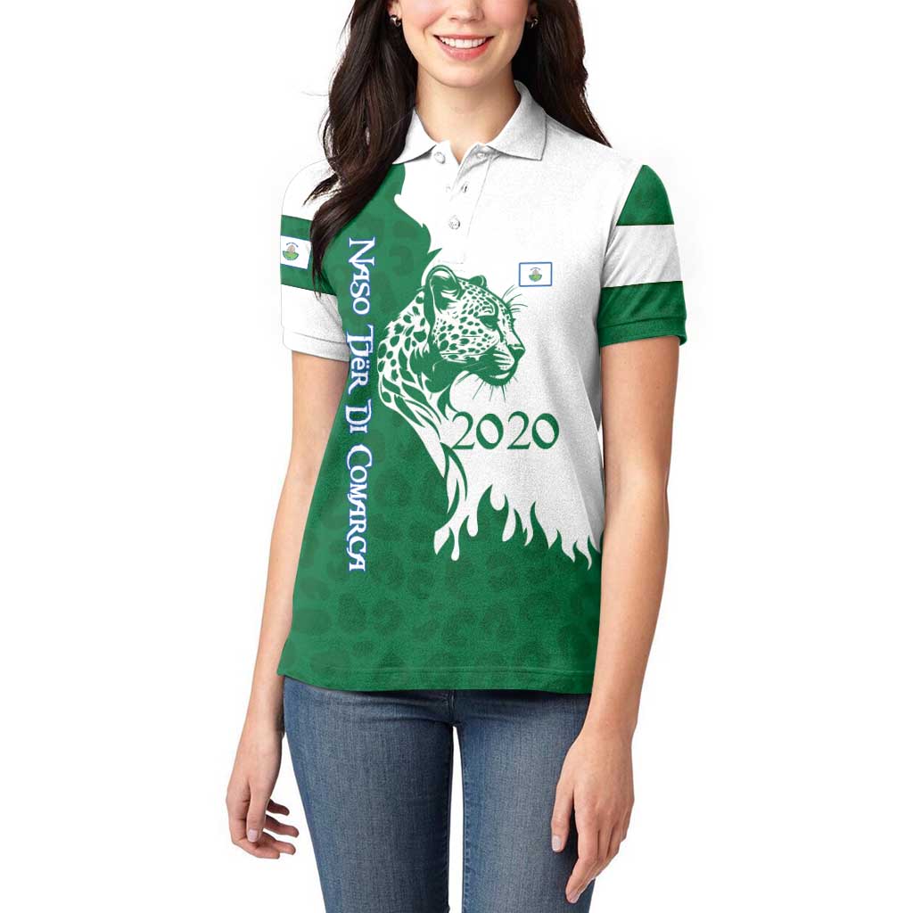 Indigenous Regions of Panama Naso Tjer Di Comarca Women Polo Shirt with Jaguar Graphic and Green White Territory and Life 2020 - Wonder Print Shop