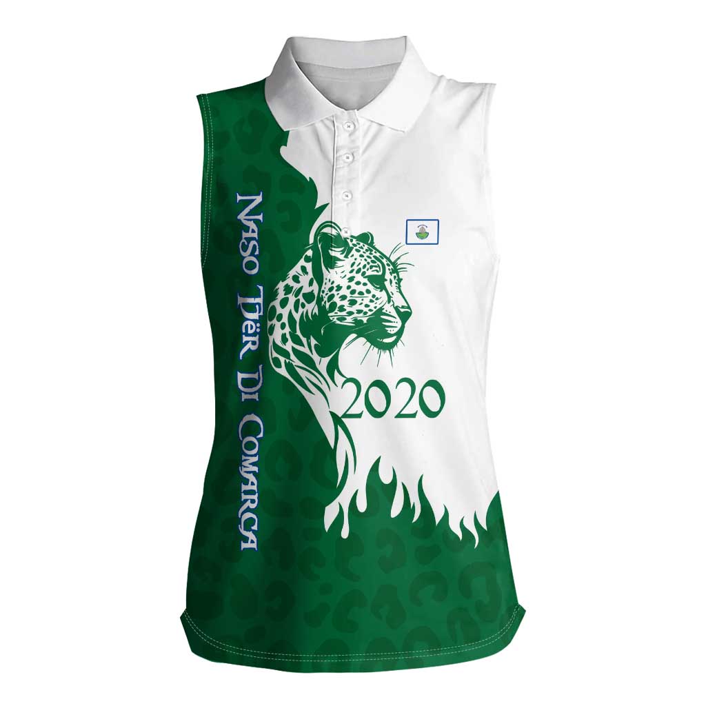 Indigenous Regions of Panama Naso Tjer Di Comarca Women Sleeveless Polo Shirt with Jaguar Graphic and Green White Territory and Life 2020 - Wonder Print Shop