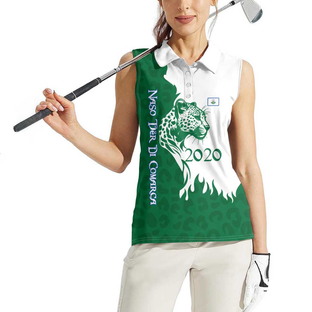 Indigenous Regions of Panama Naso Tjer Di Comarca Women Sleeveless Polo Shirt with Jaguar Graphic and Green White Territory and Life 2020 - Wonder Print Shop
