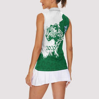 Indigenous Regions of Panama Naso Tjer Di Comarca Women Sleeveless Polo Shirt with Jaguar Graphic and Green White Territory and Life 2020 - Wonder Print Shop