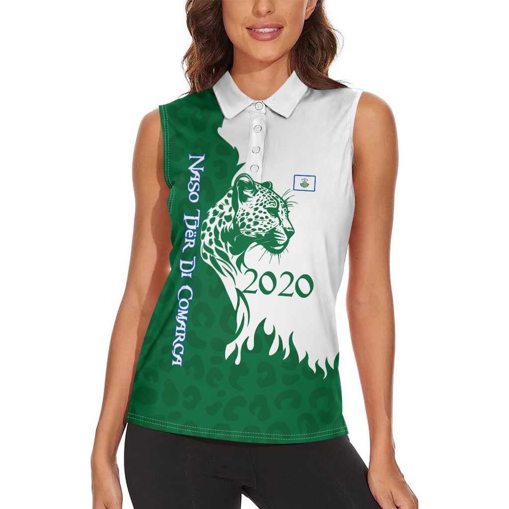Indigenous Regions of Panama Naso Tjer Di Comarca Women Sleeveless Polo Shirt with Jaguar Graphic and Green White Territory and Life 2020 - Wonder Print Shop