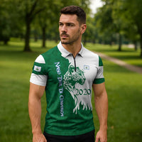 Indigenous Regions of Panama Naso Tjer Di Comarca Zipper Polo Shirt with Jaguar Graphic and Green White Territory and Life 2020 - Wonder Print Shop