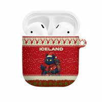 Iceland Christmas AirPods Case with Red Snowflake Pattern Yule Cat and National Coat of Arms Motif - Wonder Print Shop