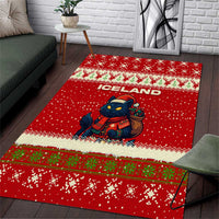 Iceland Christmas Area Rug with Red Snowflake Pattern Yule Cat and National Coat of Arms Motif - Wonder Print Shop