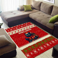 Iceland Christmas Area Rug with Red Snowflake Pattern Yule Cat and National Coat of Arms Motif - Wonder Print Shop