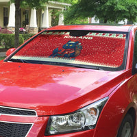 Iceland Christmas Auto Sun Shade with Red Snowflake Pattern Yule Cat and National Coat of Arms Motif - Wonder Print Shop