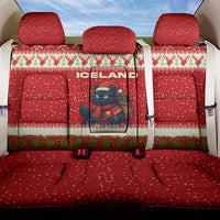 Iceland Christmas Back Car Seat Cover with Red Snowflake Pattern Yule Cat and National Coat of Arms Motif - Wonder Print Shop